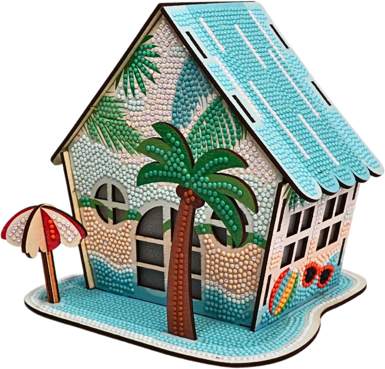3D Diamond Painting Beach House Kit – DIY Summer House Miniature Model with Rhinestones